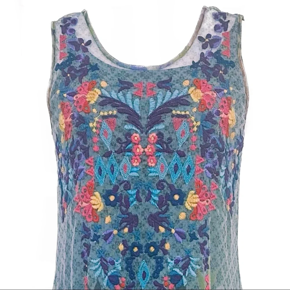Johnny Was Rhandi Embroidered Printed Mesh Dress - Picture 4 of 13